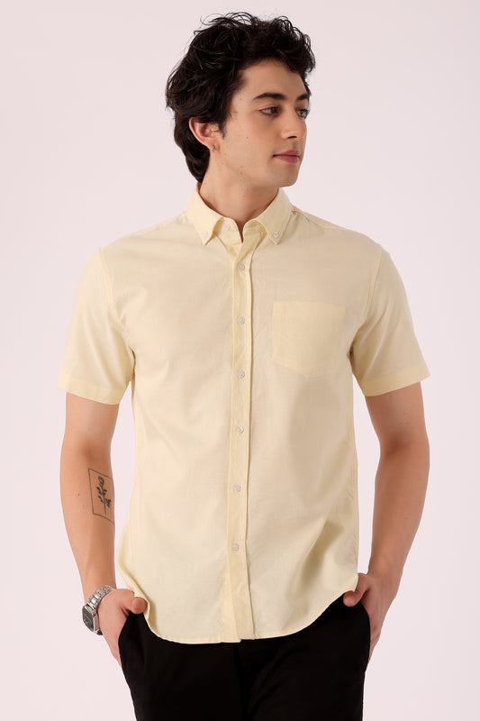 Men's Solid Oxford Shirt Half Sleeve - Light Yellow