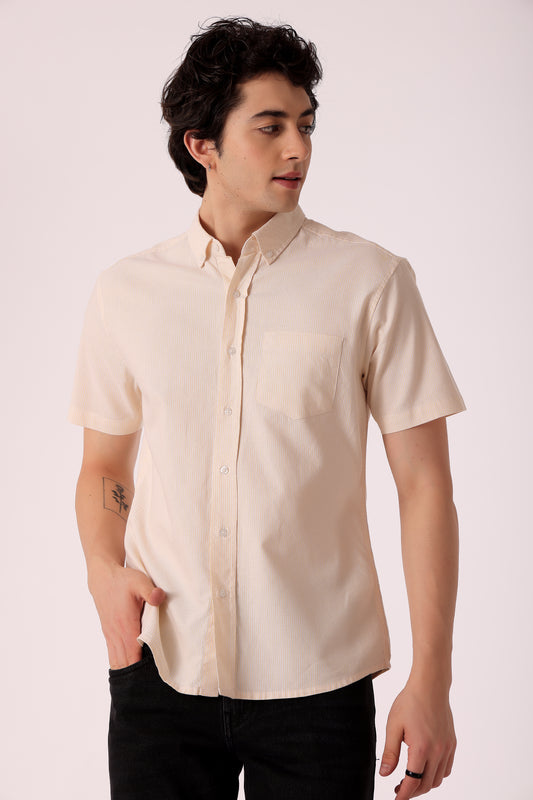 Men's Stripe Oxford Shirt Half Sleeve - Yellow