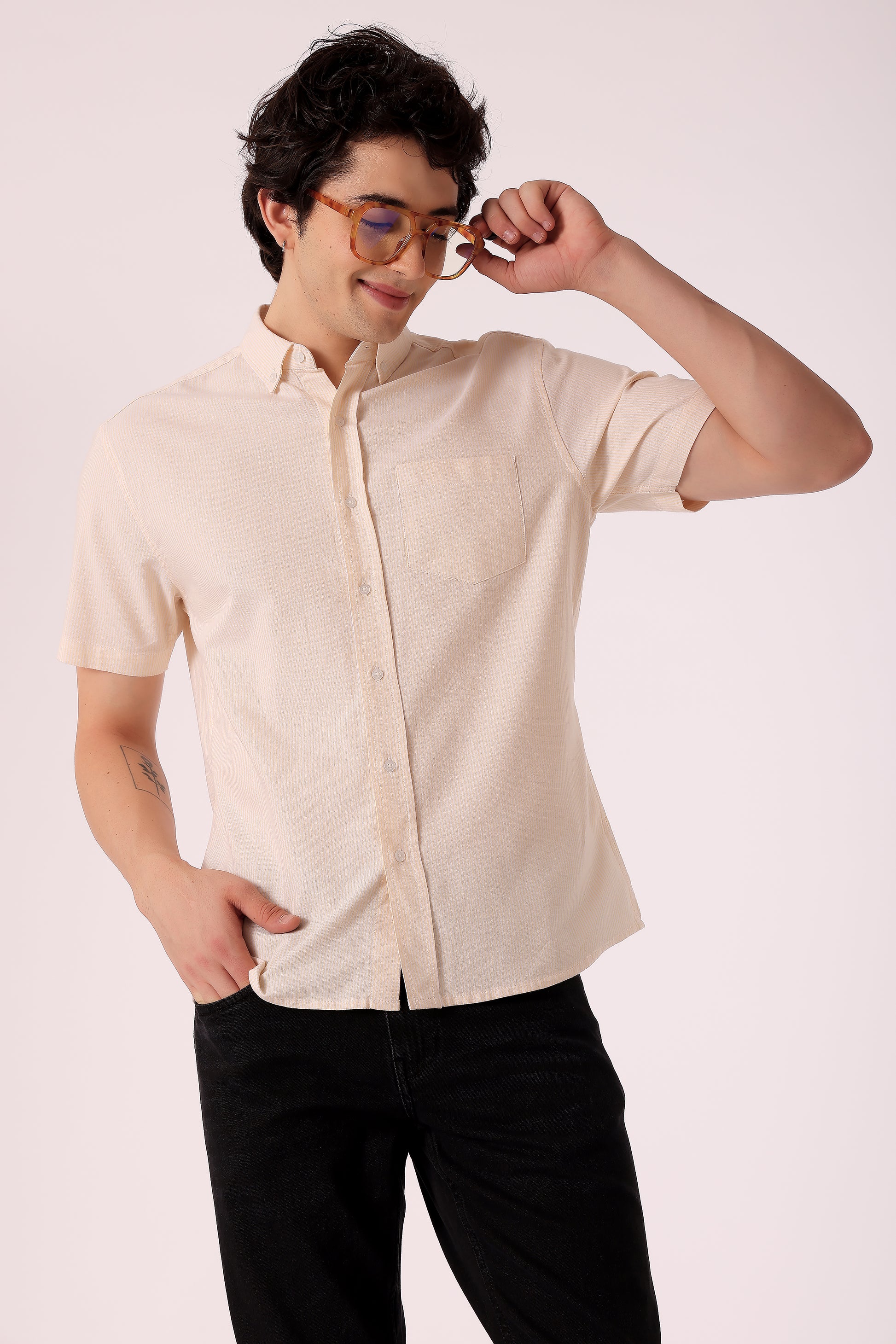 Men's Stripe Oxford Shirt Half Sleeve - extra image 3