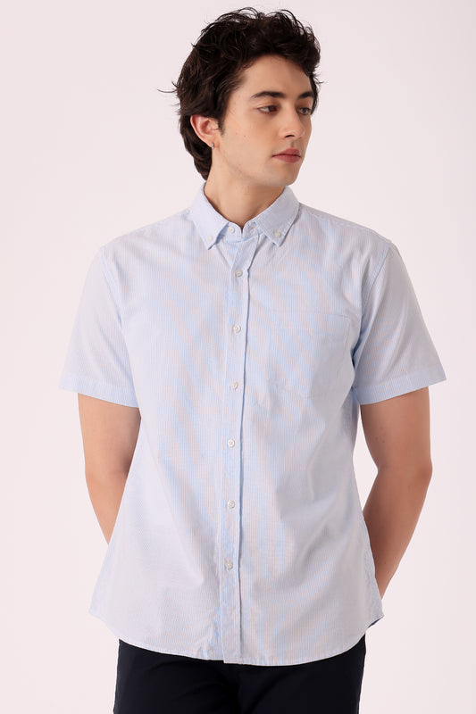 Men's Stripe Oxford Shirt Half Sleeve - Blue