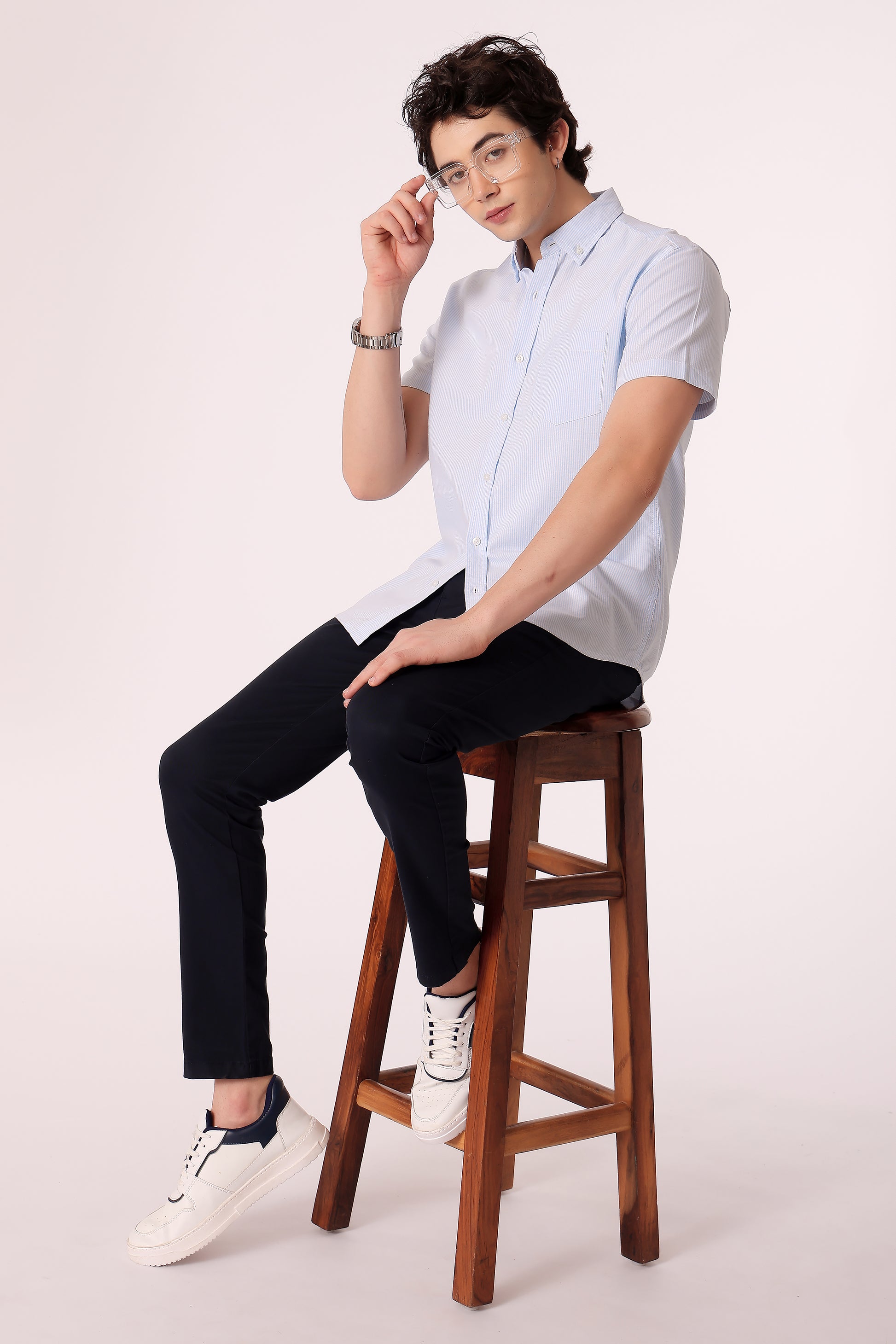 Men's Stripe Oxford Shirt Half Sleeve - extra image 4