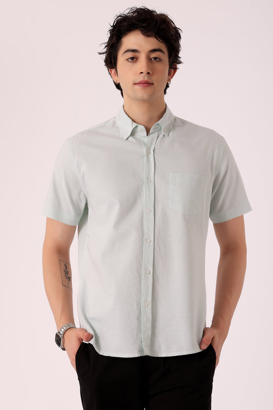 Men's Stripe Oxford Shirt Half Sleeve - Sage Green