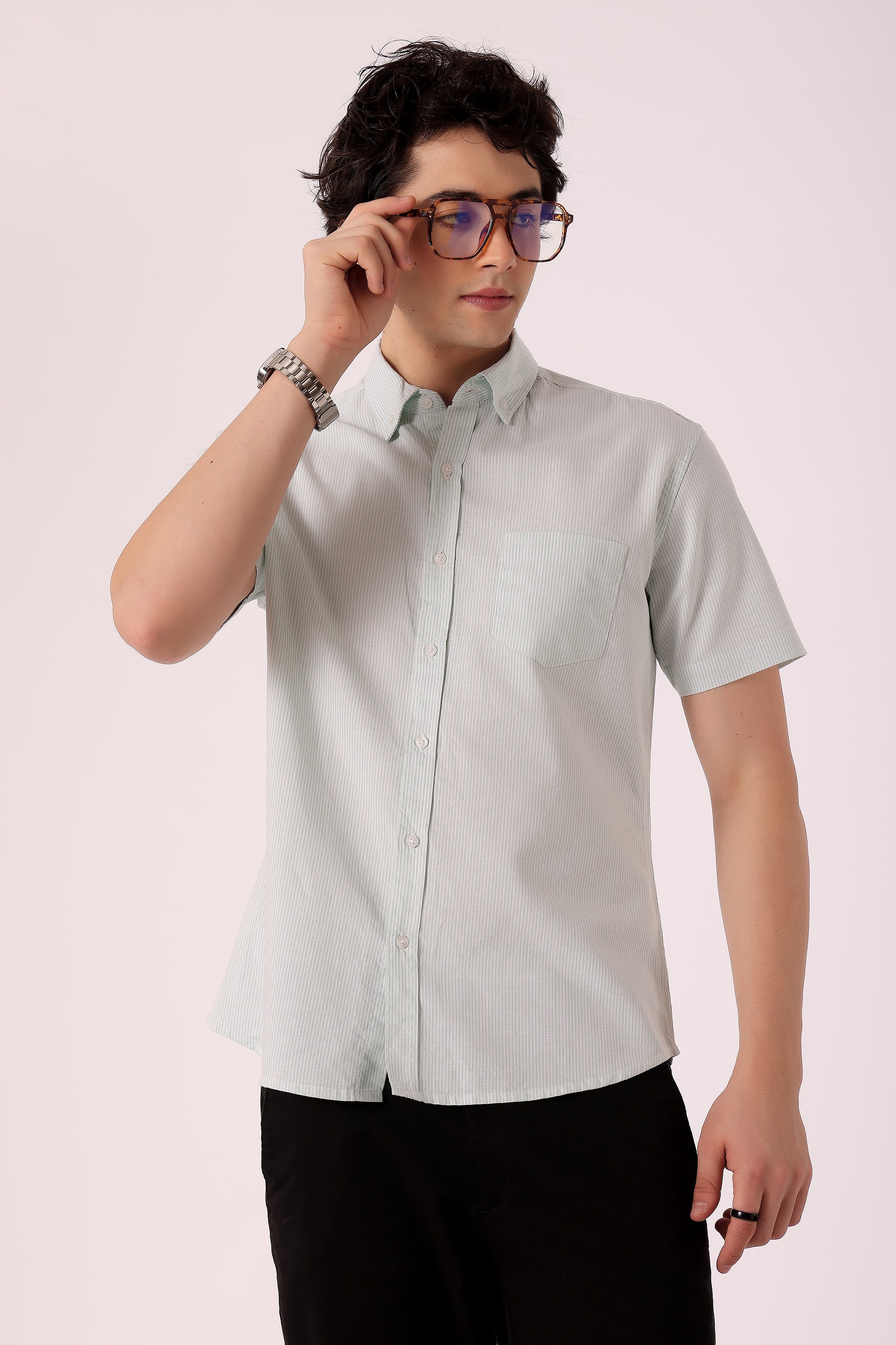 Men's Stripe Oxford Shirt Half Sleeve - extra image 3