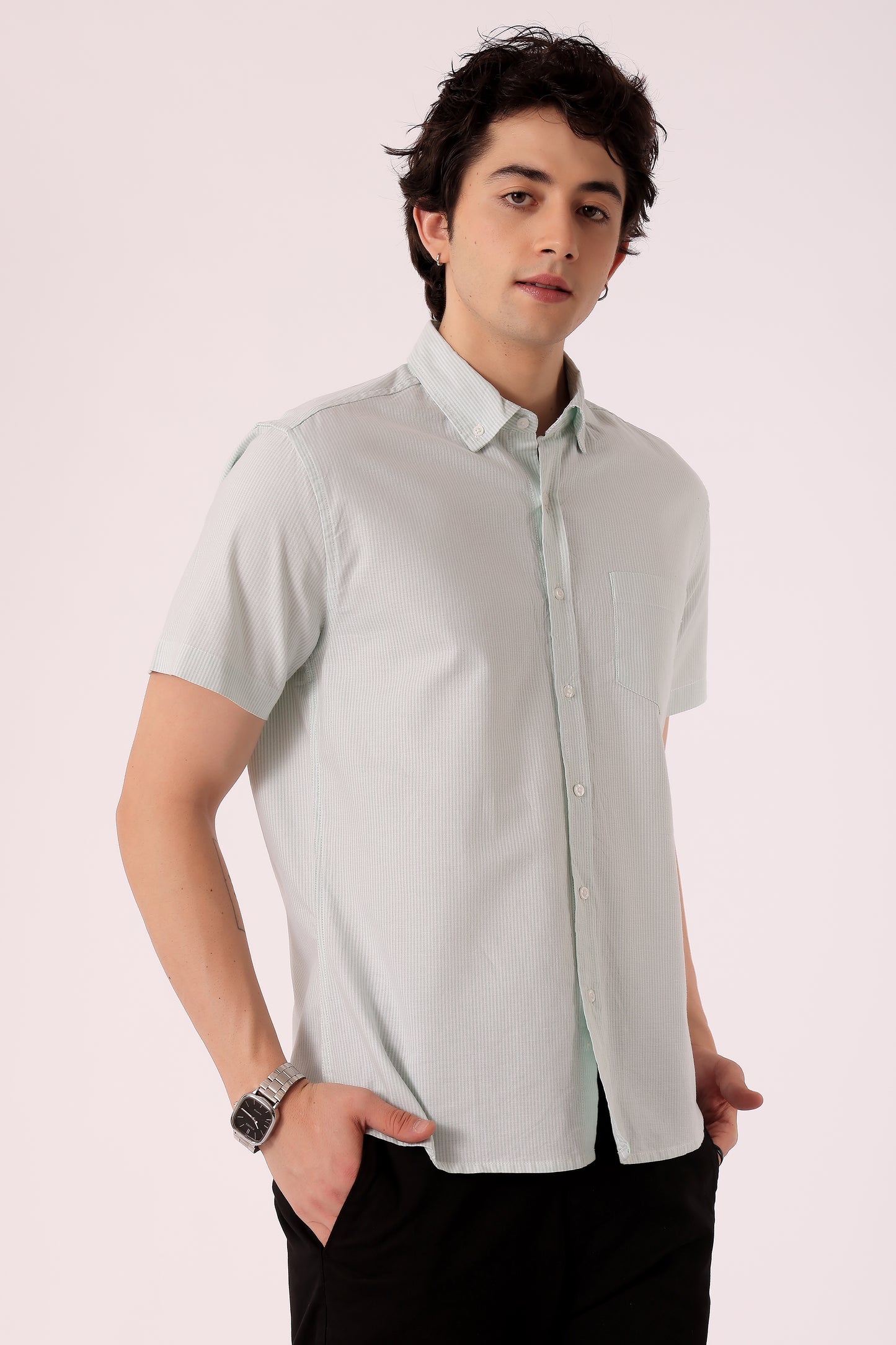 Men's Stripe Oxford Shirt Half Sleeve - extra image 4