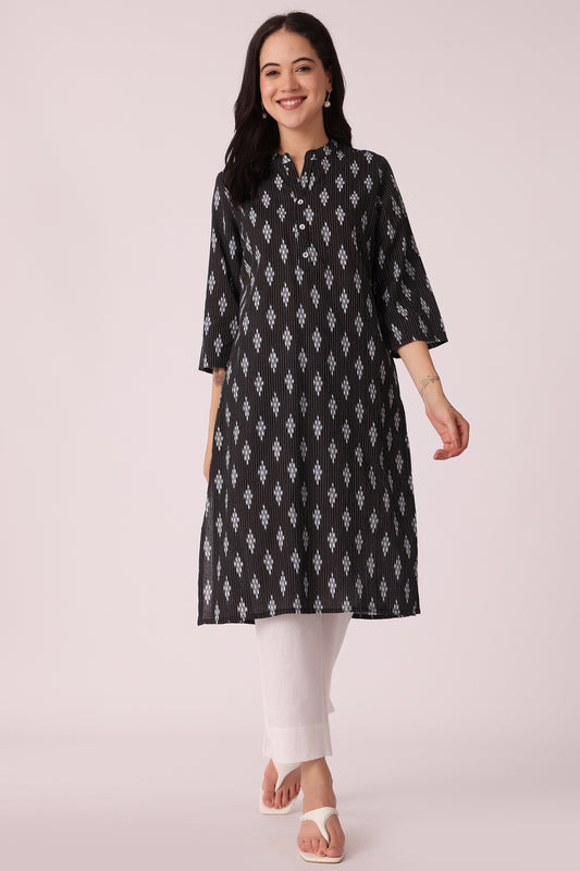 ETHNIC REGULAR FIT KANTHA KURTA - Black