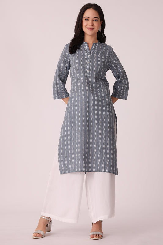 ETHNIC REGULAR FIT KANTHA KURTA - Grey
