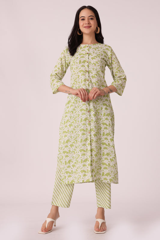 ETHNIC REGULAR FIT KANTHA 2PCS SET - Green
