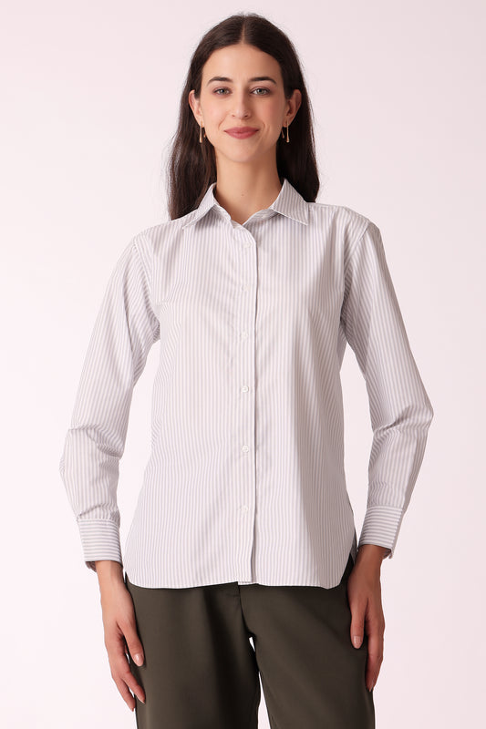 western relaxed casual stripe shirts - Light Grey