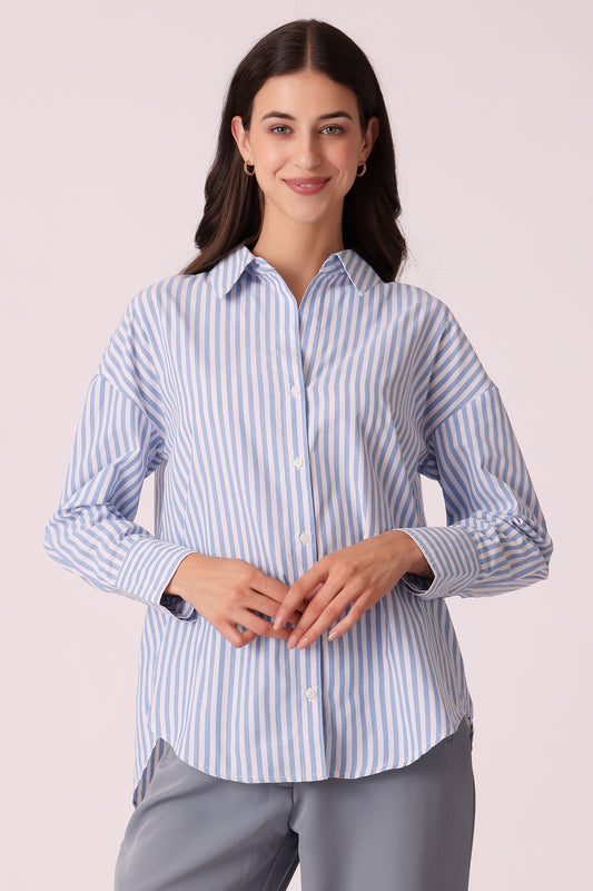 western oversized casual stripe shirts - Blue