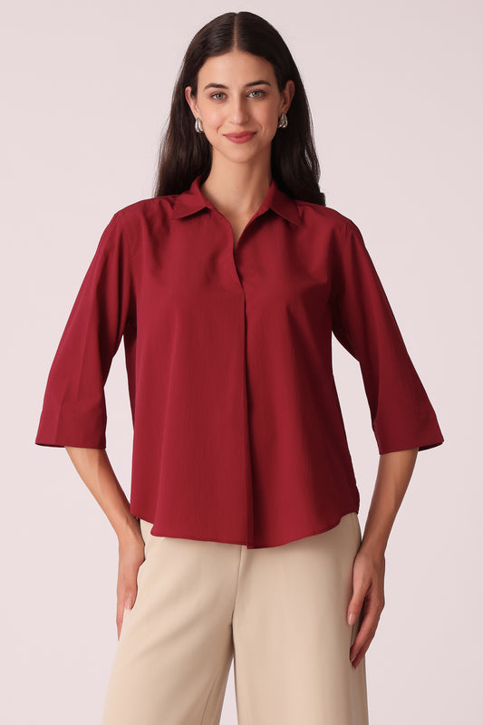 western regular casual solid tops - Wine