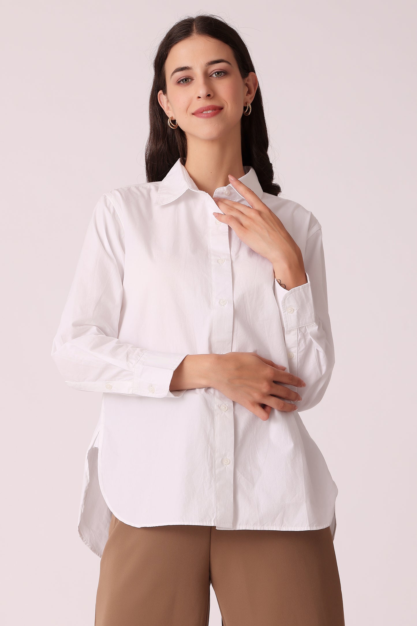 western relaxed casual solid shirts - White