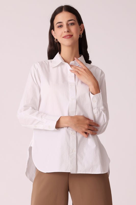 western relaxed casual solid shirts - White