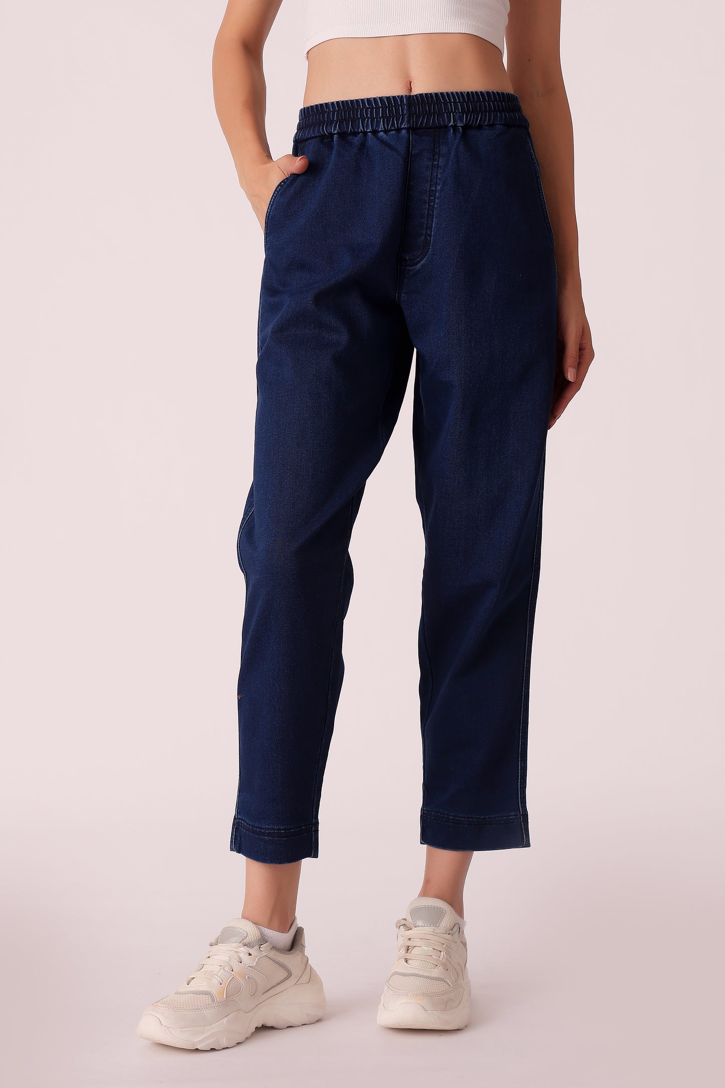 western tapered fit casual solid jeans - Dark Indigo
