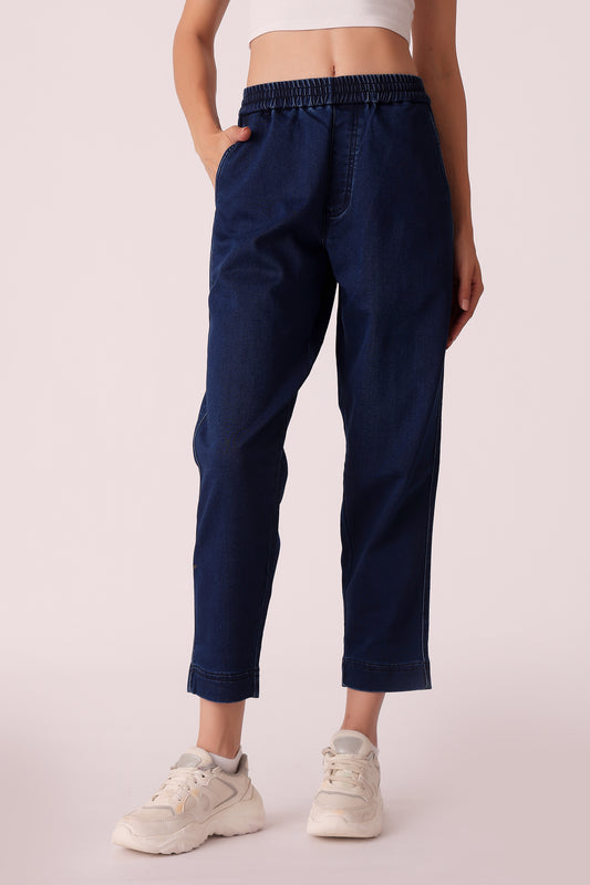 western tapered fit casual solid jeans - Dark Indigo