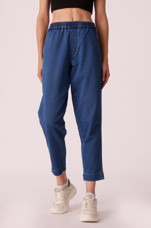 western tapered fit casual solid jeans - Mid Wash