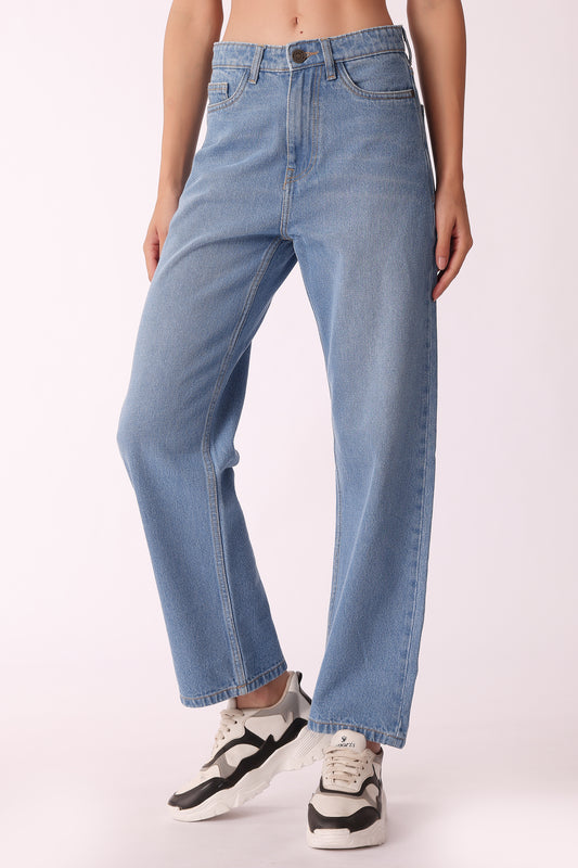 western mom fit casual printed jeans - Ice Blue