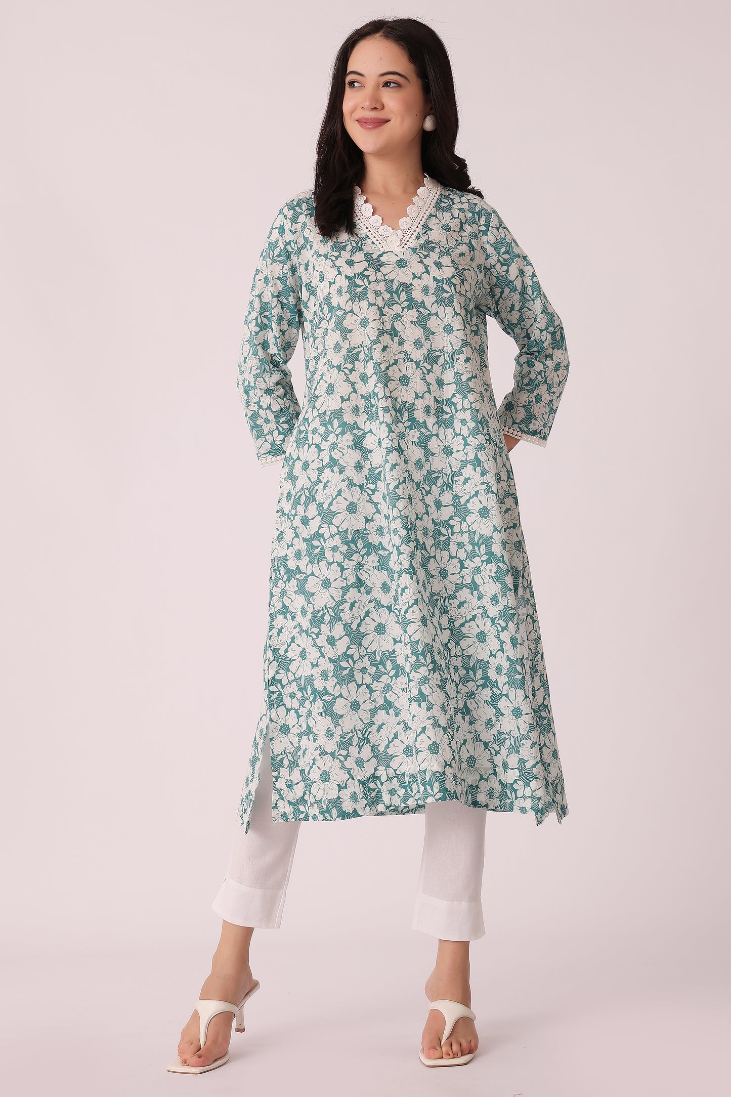 ETHNIC STRAIGHT FIT ALL OVER PRINT KURTA - Blue