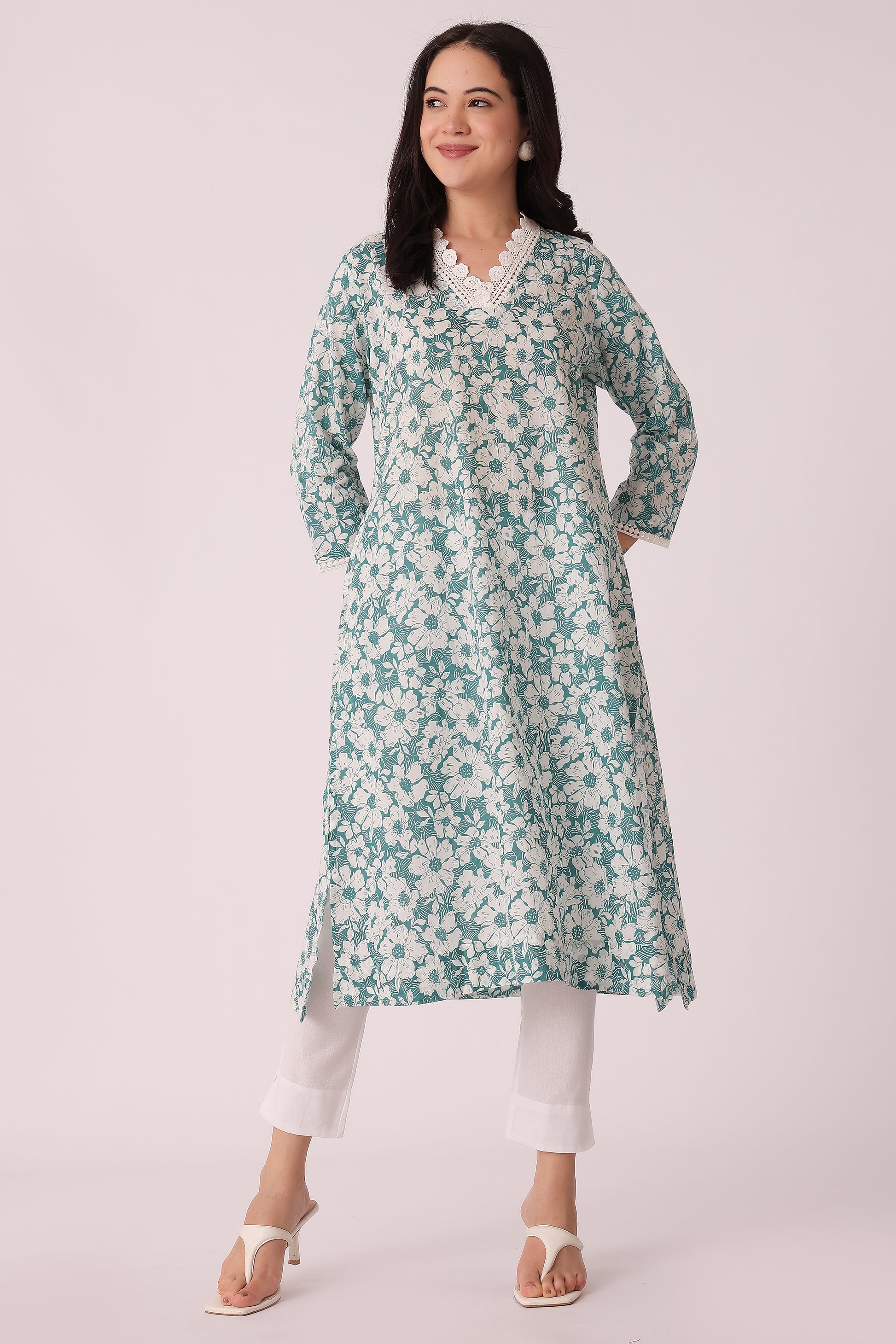 ETHNIC STRAIGHT FIT ALL OVER PRINT KURTA - Blue