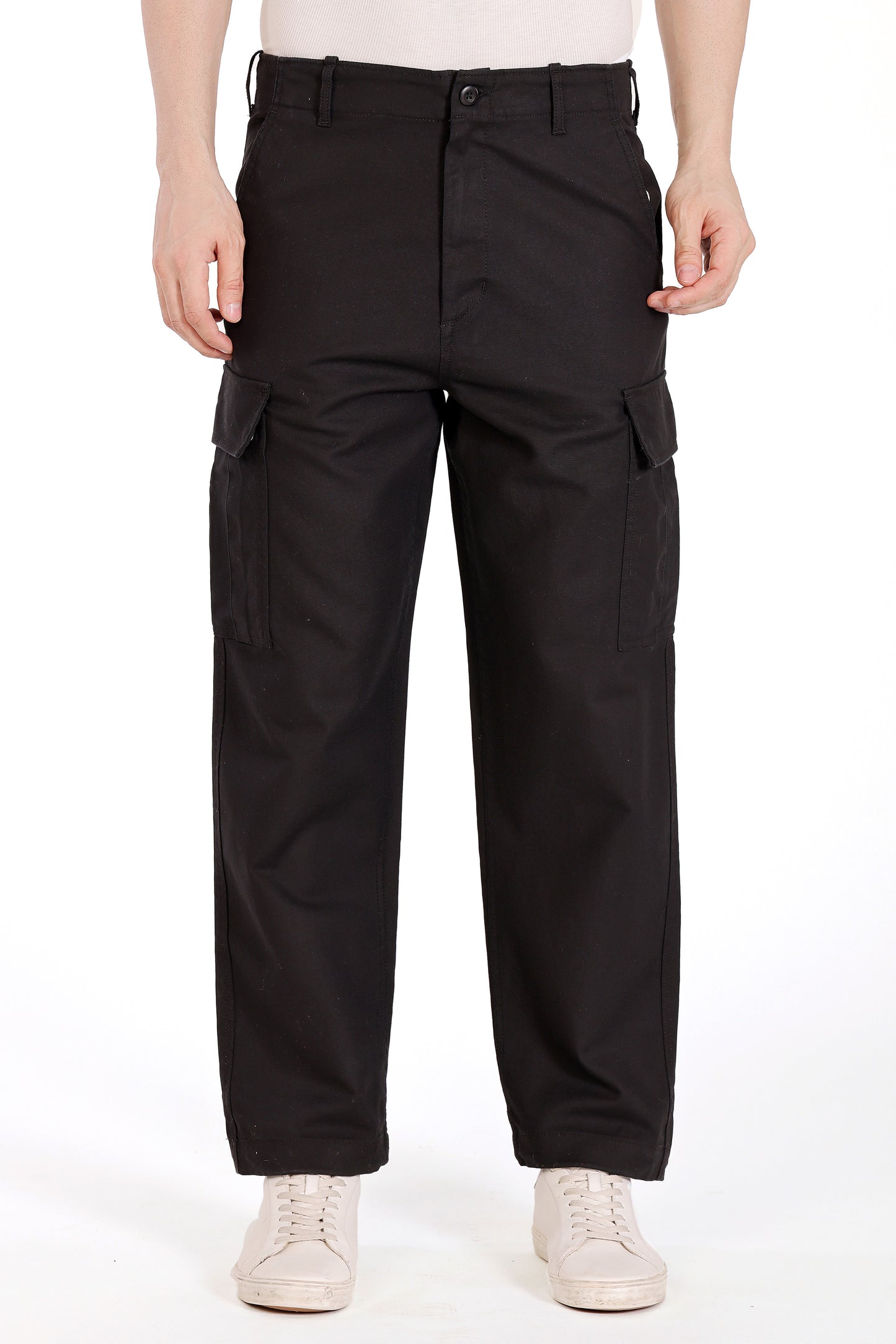 Mens Relaxed Straight Fit Cargo Pant - Black