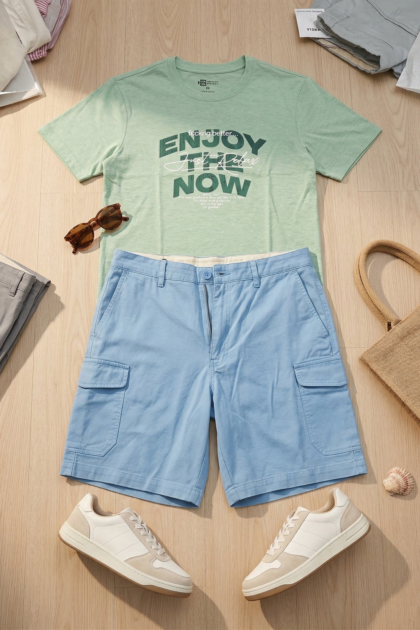 Men'S Casual Woven Cargo Shorts - MID BLUE
