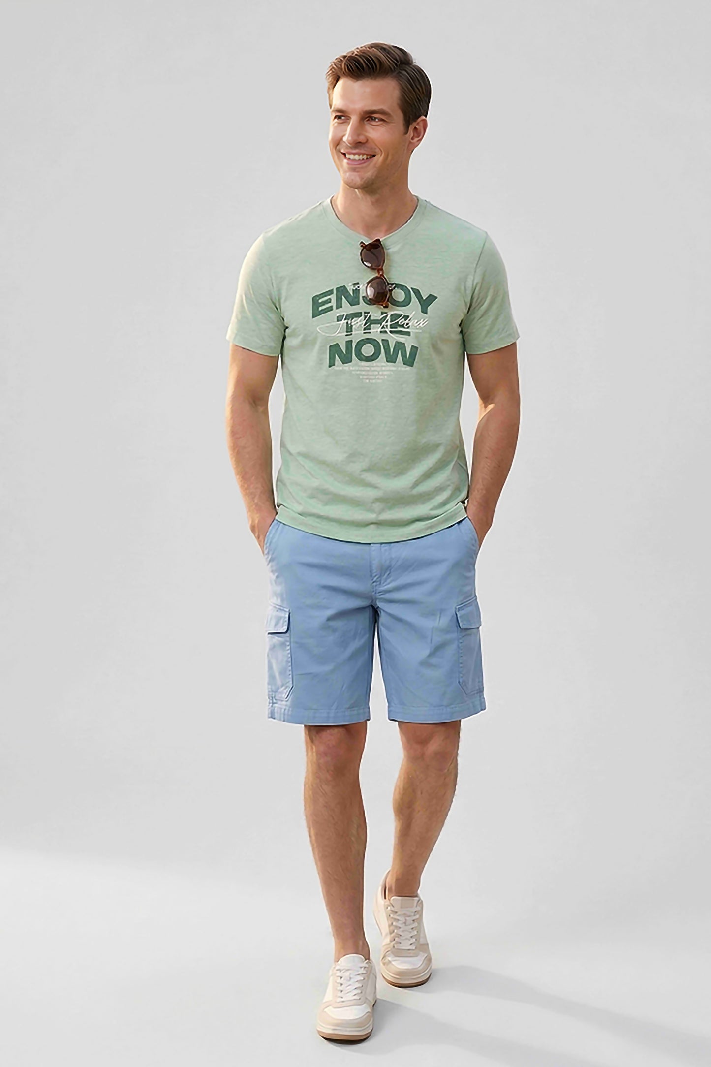 Men'S Casual Woven Cargo Shorts - MID BLUE