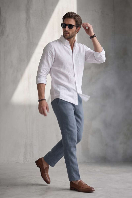 Men'S Pure Linen Solid Shirt