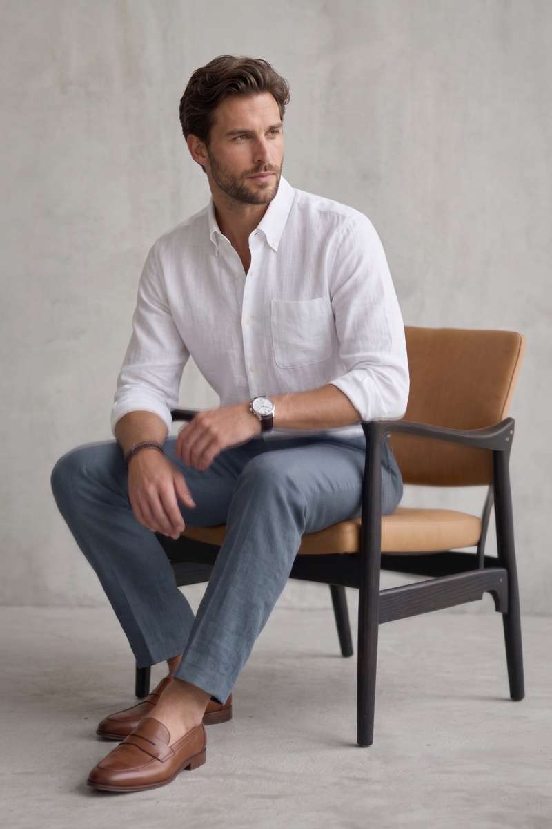 Men's Pure Linen Solid Shirt - extra image 5