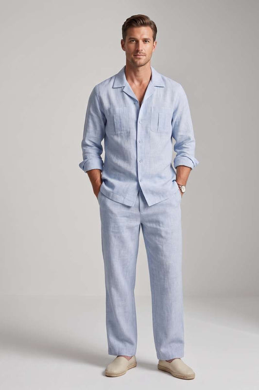 Men's Pure Linen Easy Pant - Lt Blue