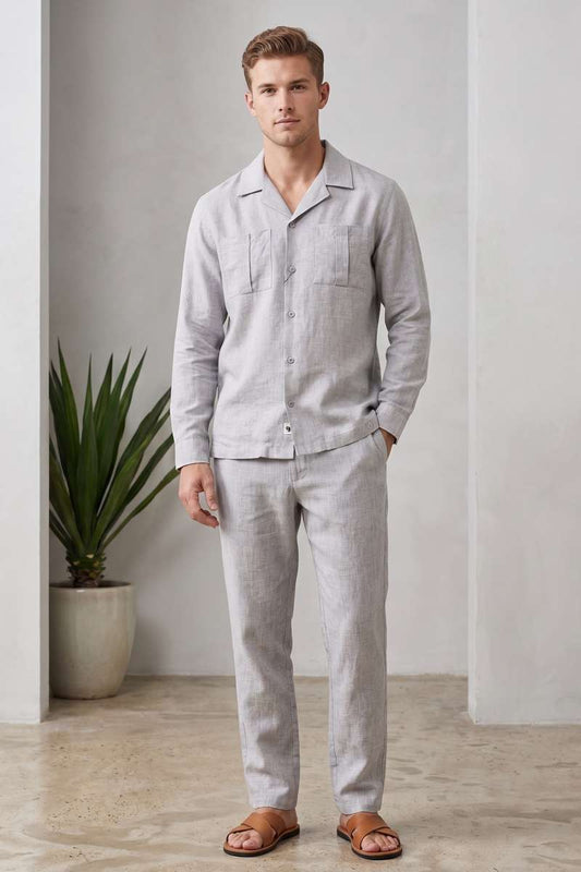 Men'S Pure Linen Resort Collar Shirt