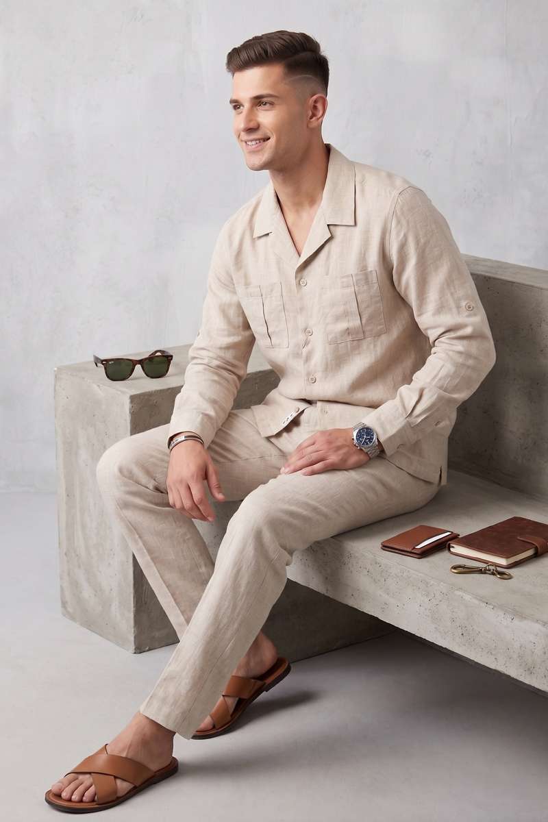 Men's Pure Linen Resort Collar Shirt - extra image 4
