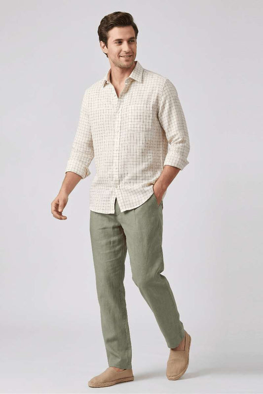 Men'S Pure Linen Checks Shirt