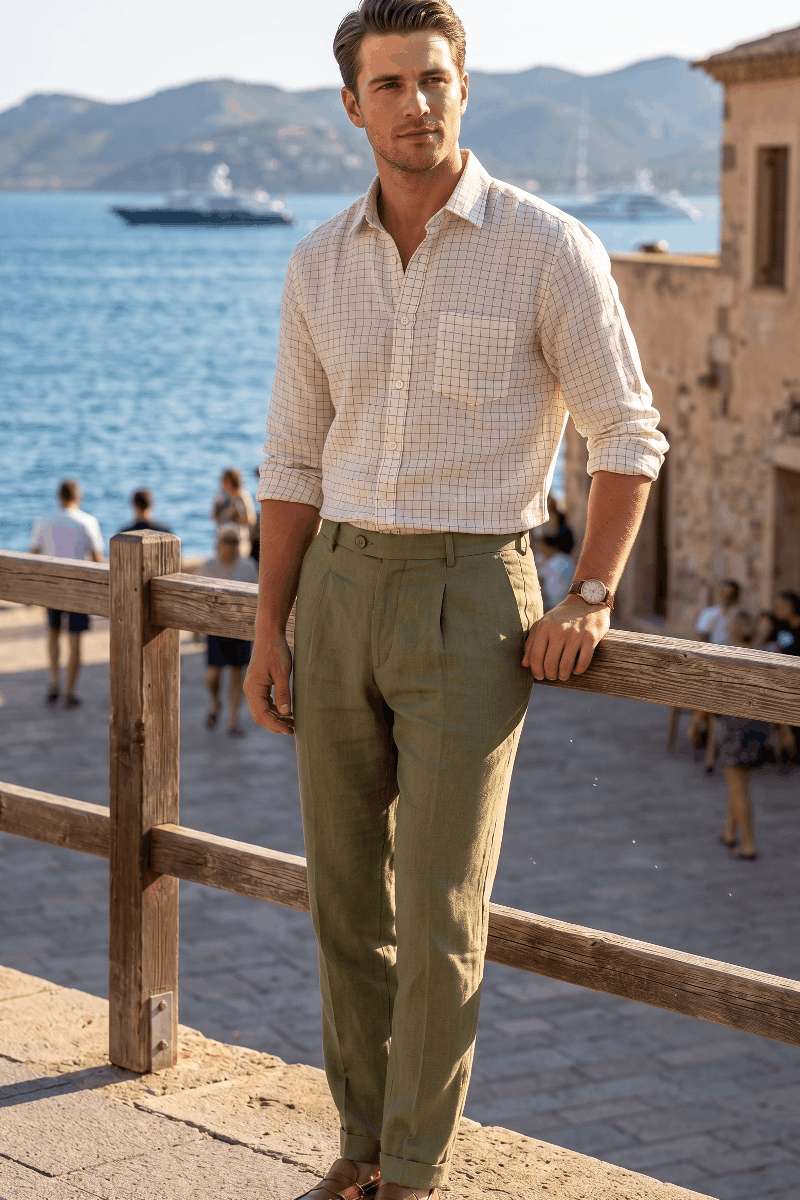 Men's Pure Linen Checks Shirt - extra image 4