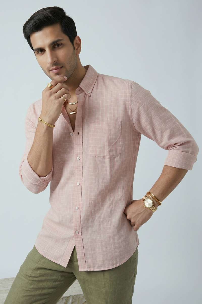 Men's Pure Linen Checks Shirt - extra image 2