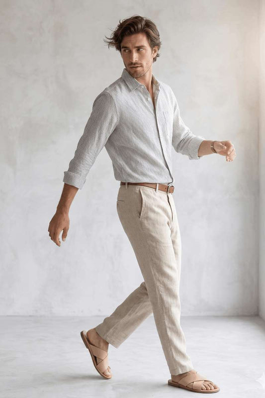 Men's Pure Linen Stripe Shirt - extra image 2