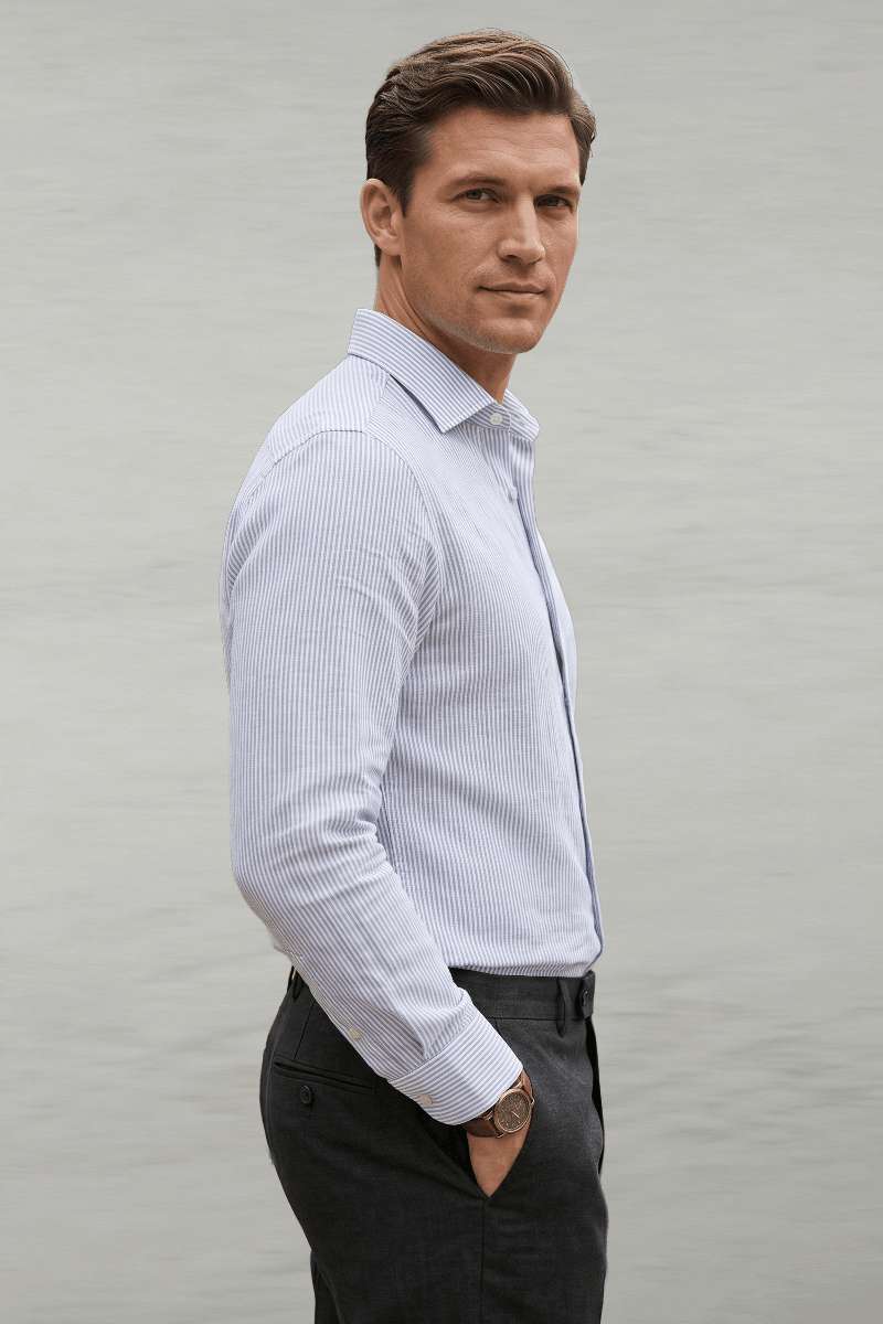 Men's Pure Linen Stripe Shirt - White