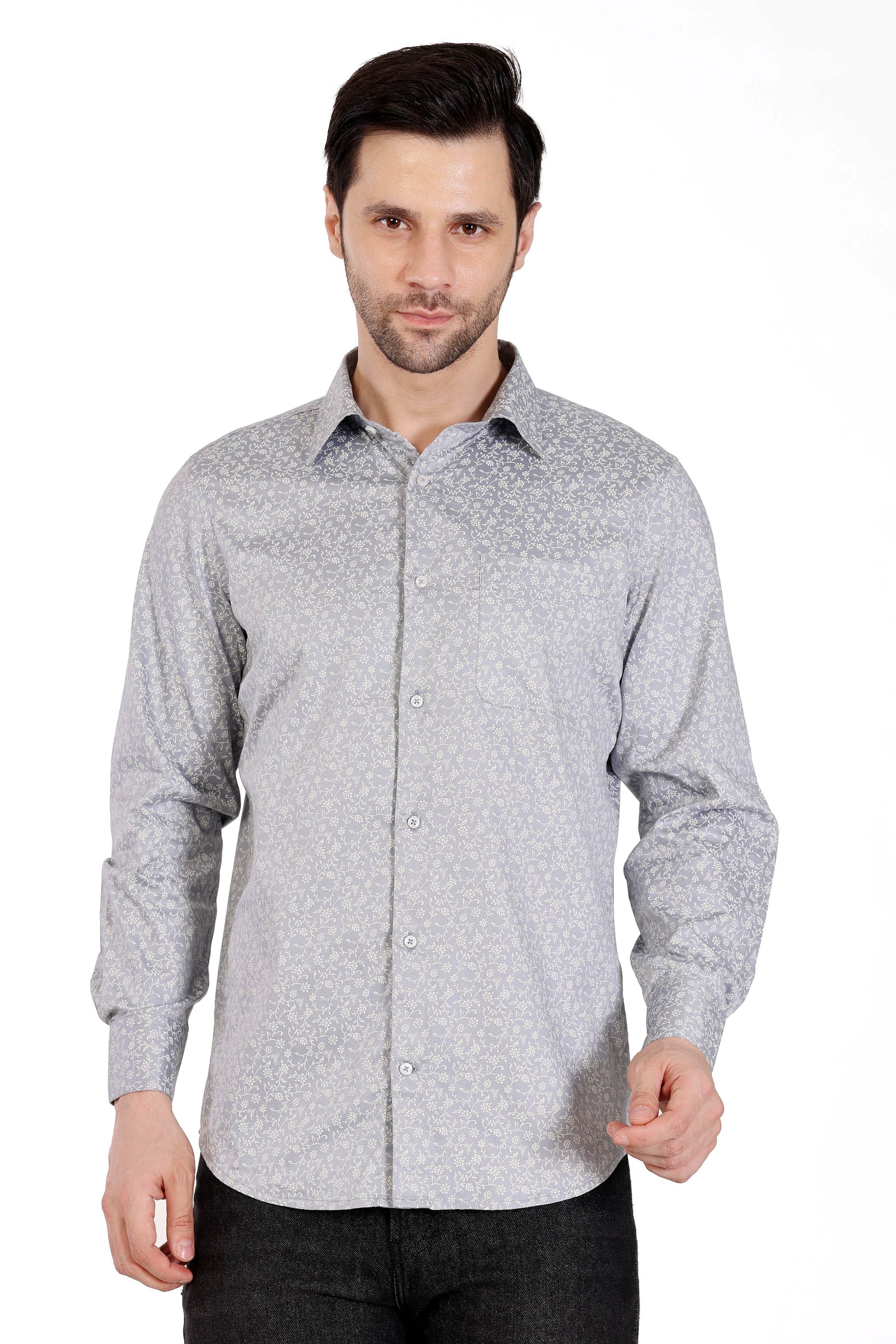 Mens Formal All over print Shirt - Grey