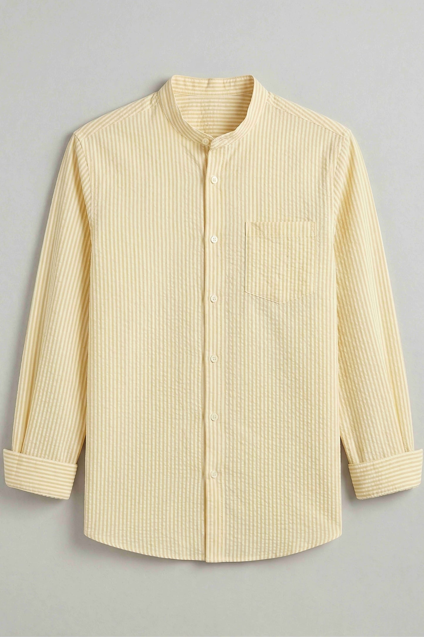 Men'S Casual Yellow Seersucker Stripe Shirts - GREEN