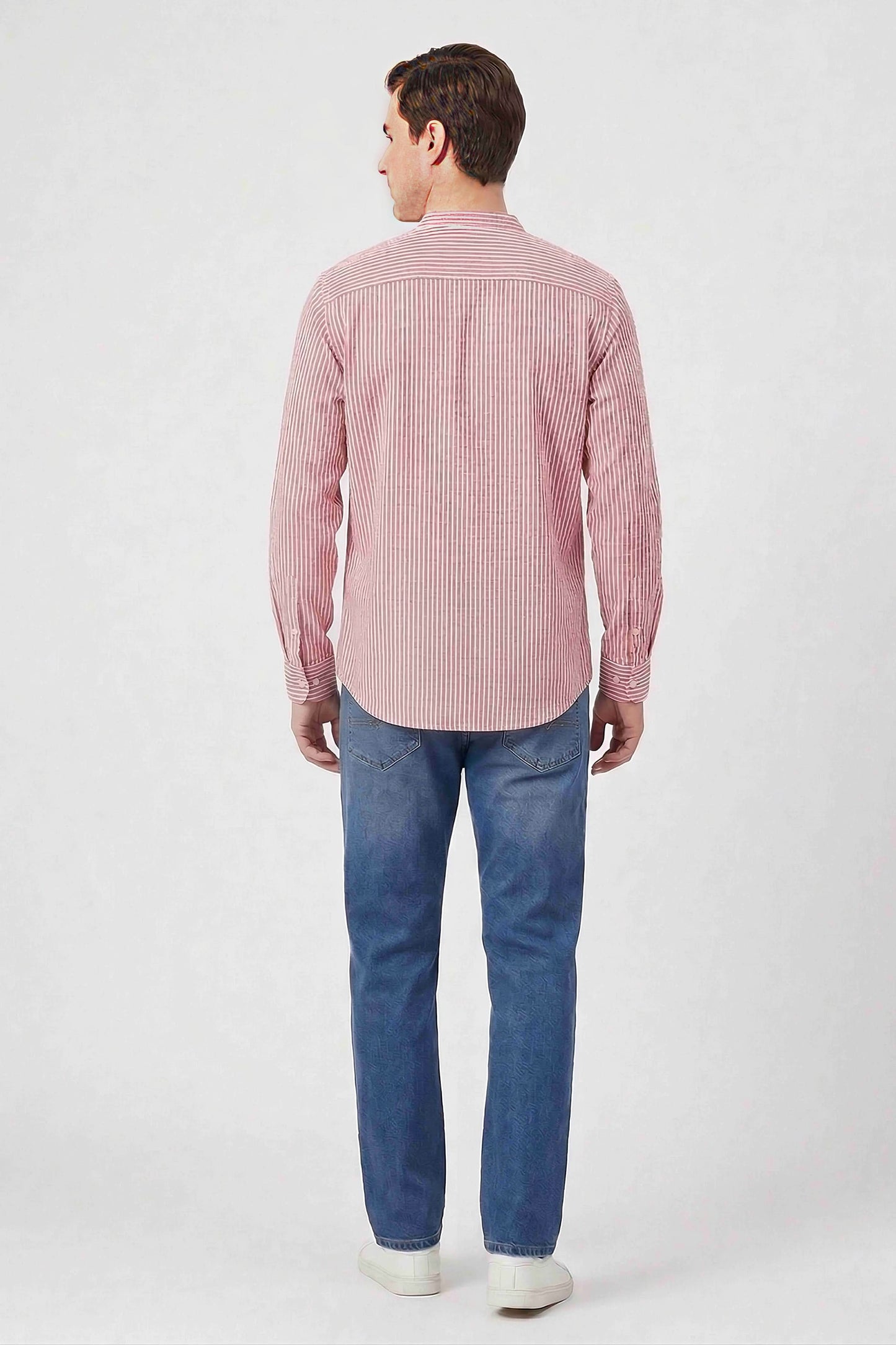 Men'S Casual Red Seersucker Stripe Shirts