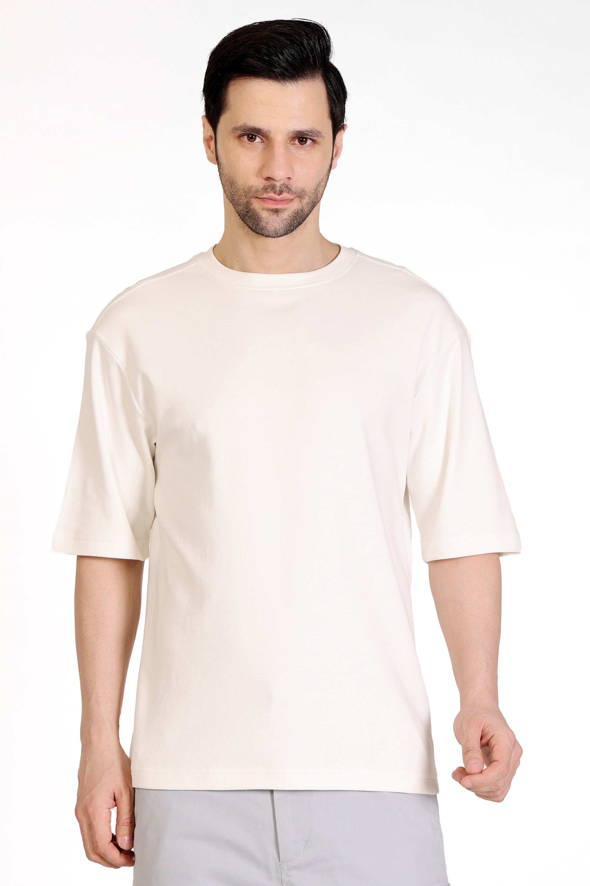 Mens Cotton Interlock Oversized Tshirt - Off White