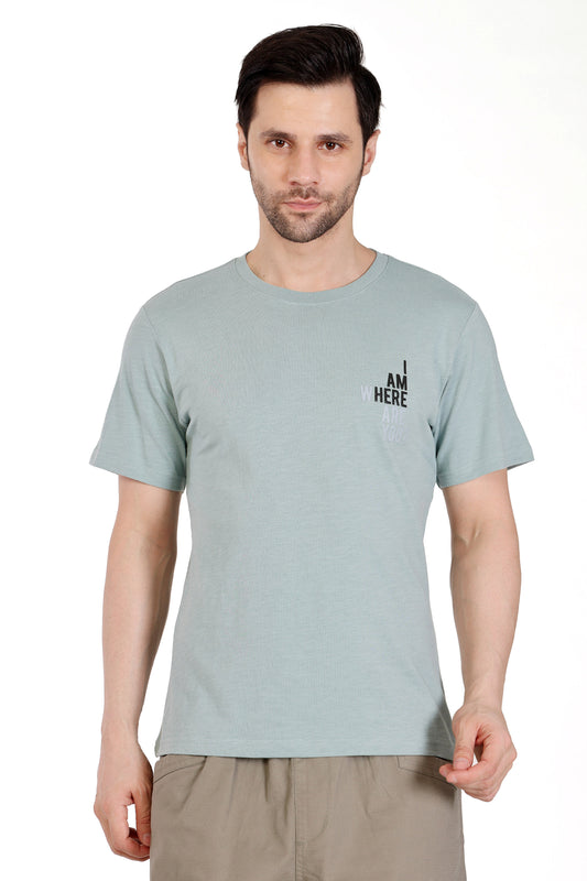 Mens Cotton Slub Graphic Tshirt - Aqua