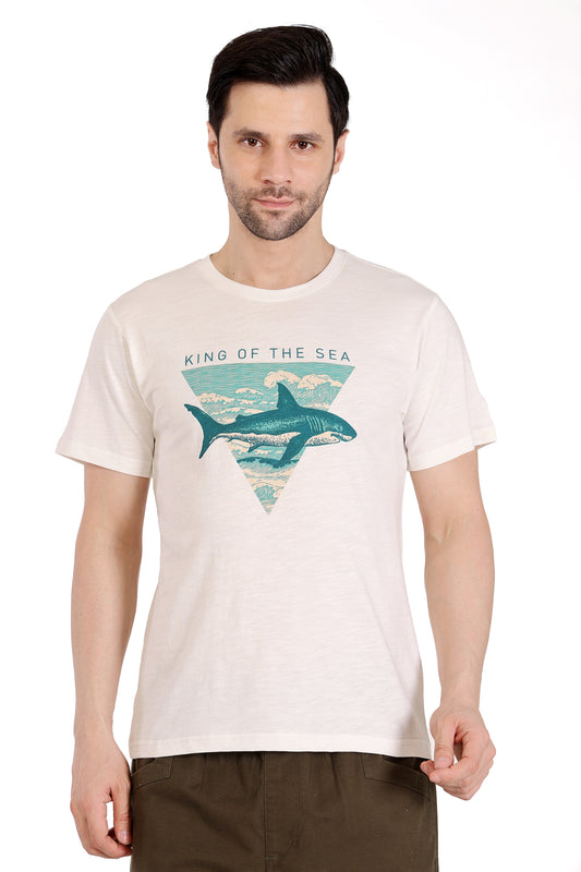 Mens Cotton Slub Graphic Tshirt - White