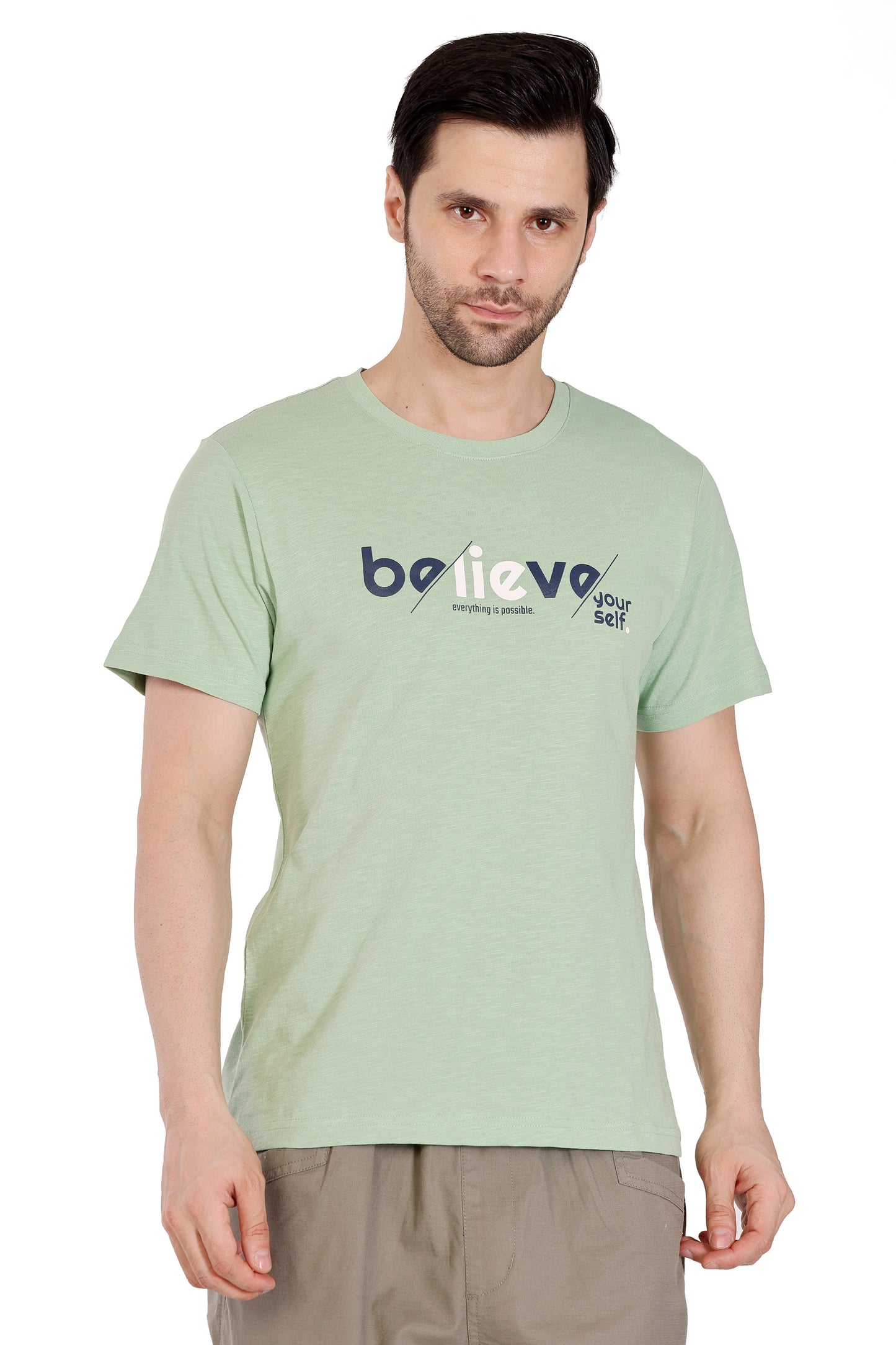 Mens Cotton Slub Graphic Tshirt - Sage Green