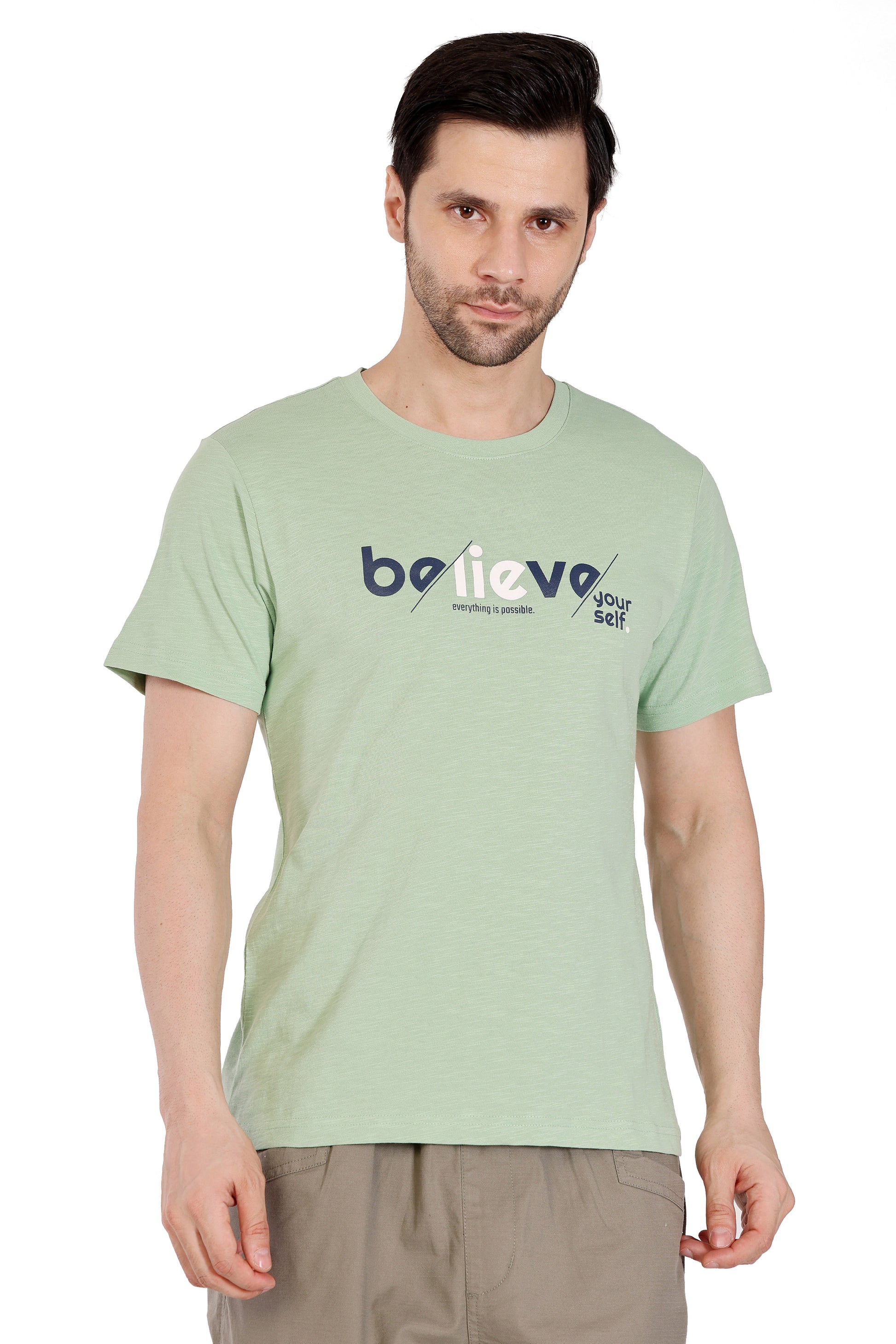 Mens Cotton Slub Graphic Tshirt - Sage Green