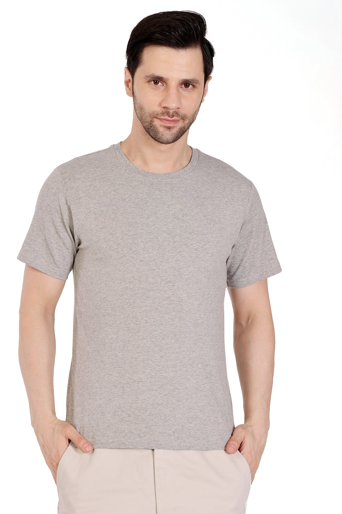 Mens Cotton Lycra Solid Tshirt - Grey Melange