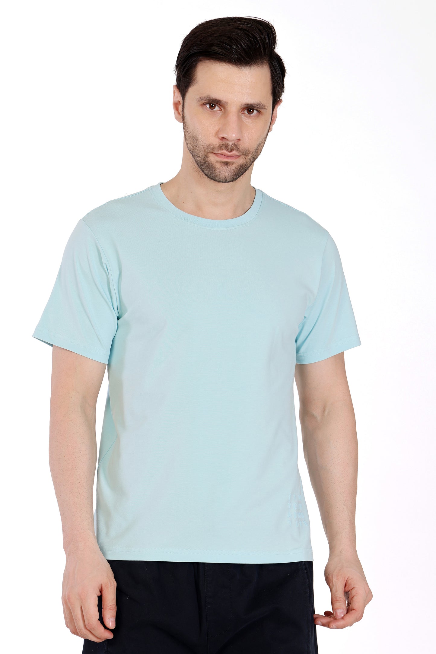 Mens Cotton Lycra Solid Tshirt - Aqua Blue