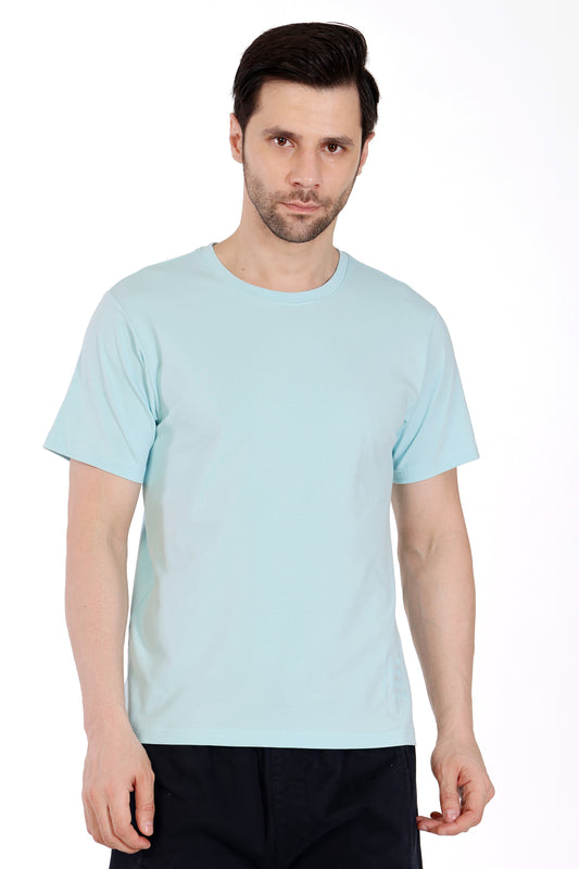 Mens Cotton Lycra Solid Tshirt - Aqua Blue