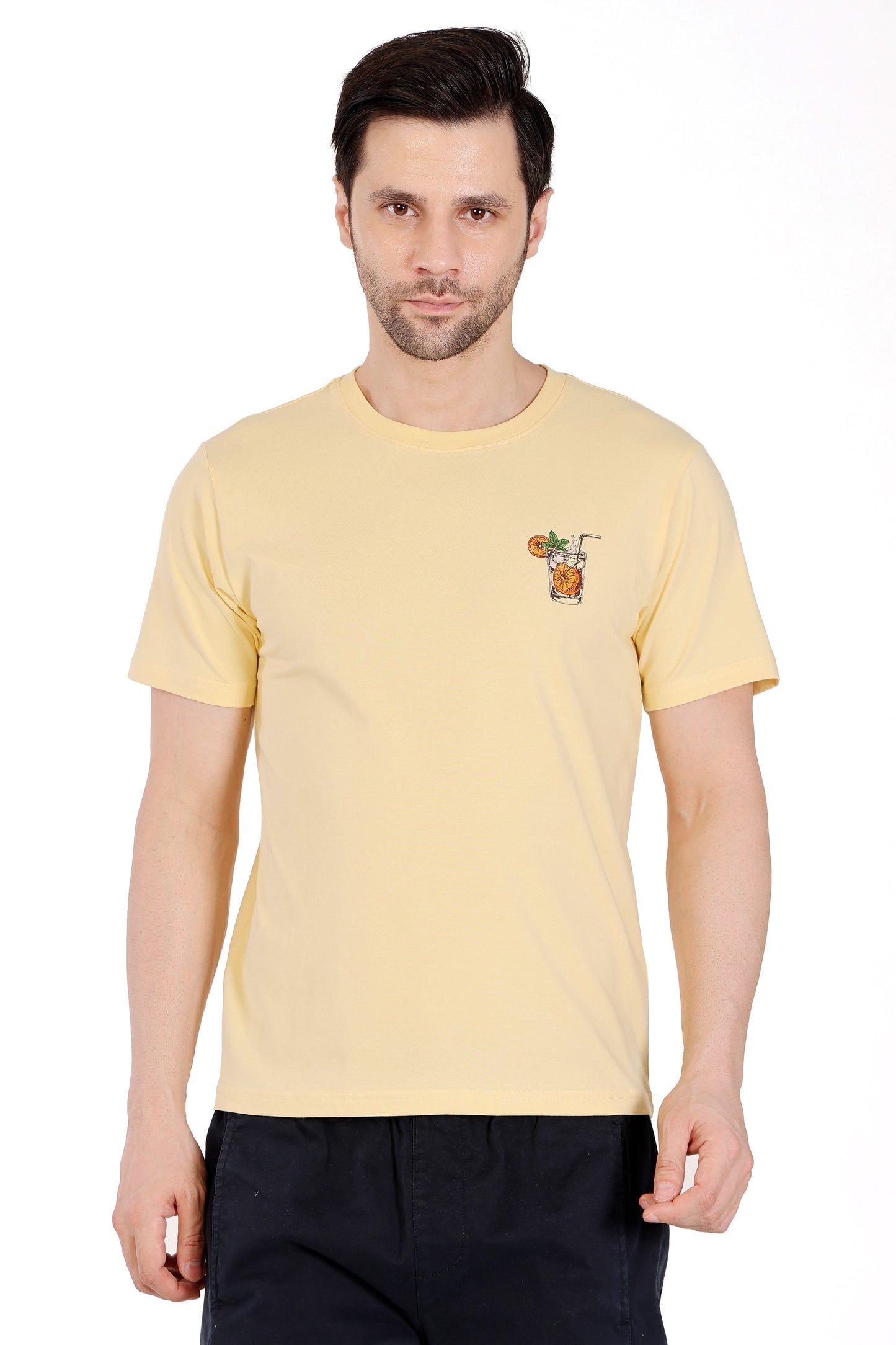 Mens Cotton Lycra Graphic Tshirt - Light Yellow