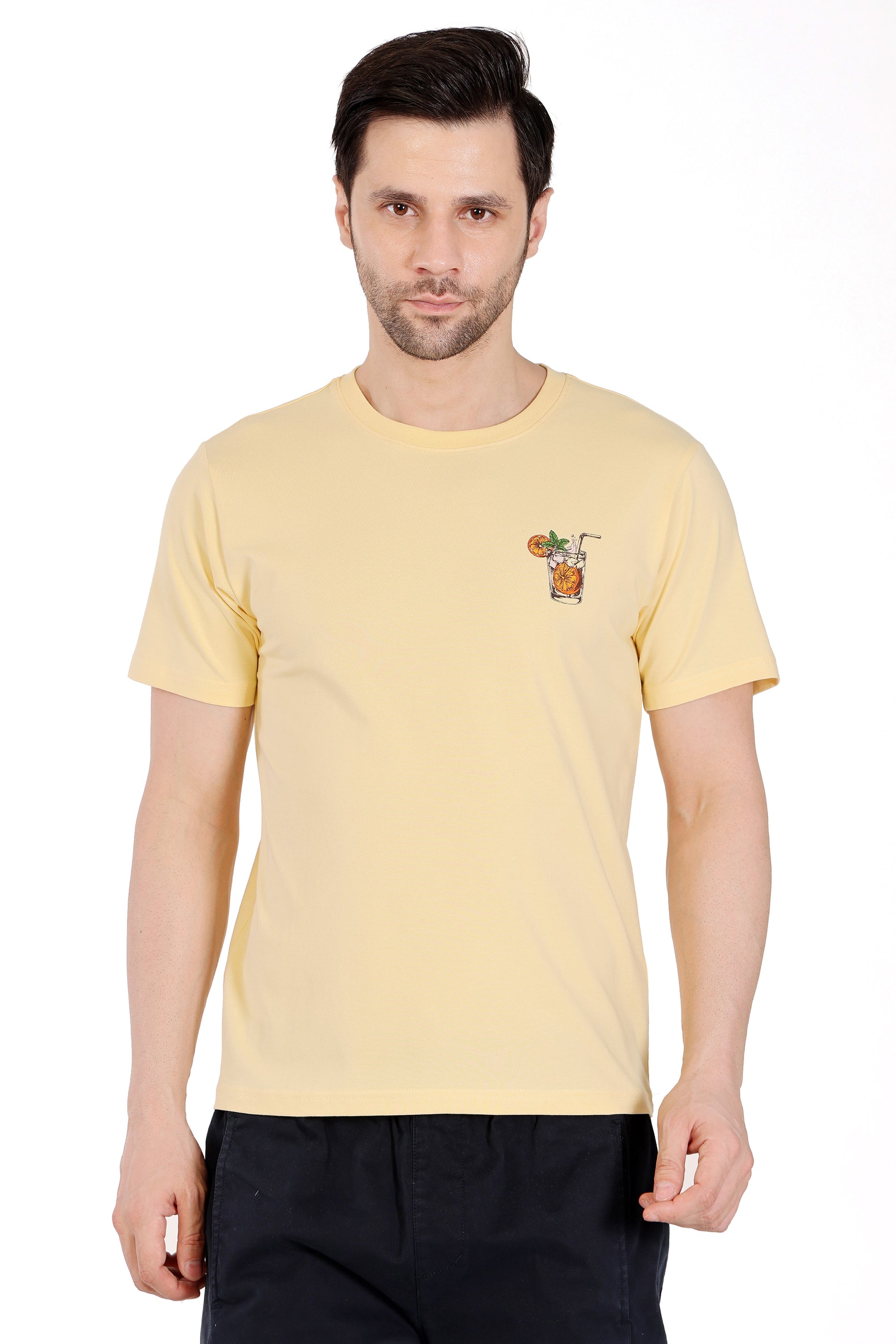 Mens Cotton Lycra Graphic Tshirt - Light Yellow