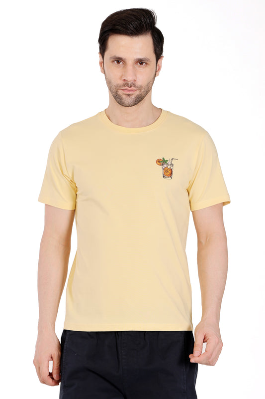 Mens Cotton Lycra Graphic Tshirt - Light Yellow