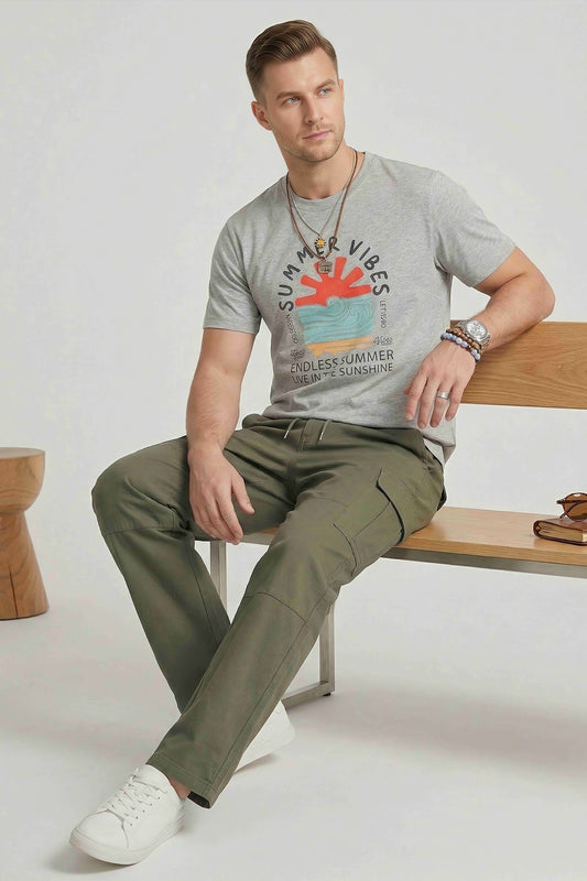 Mens Casual Fit Cotton Lycra Graphic Tshirt